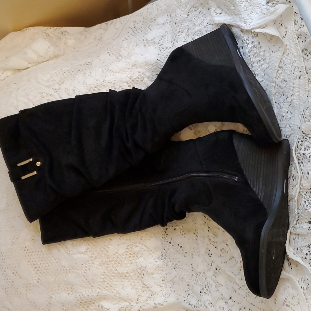 Dr. Scholls tall wedge black boots size 9